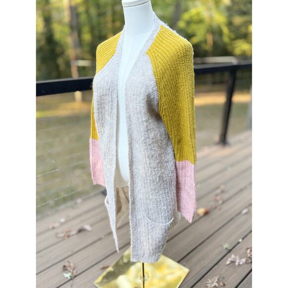Anthropologie Pepin Colorblock Open Cardigan Sweater Mustard Pink Ivory Small - Picture 6 of 7